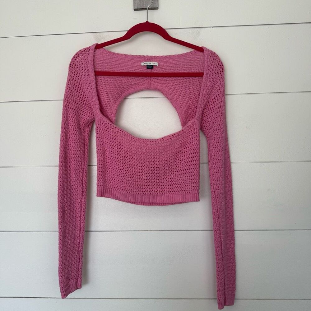 American Eagle Women’s Medium Pink Open Back Sweater cropped